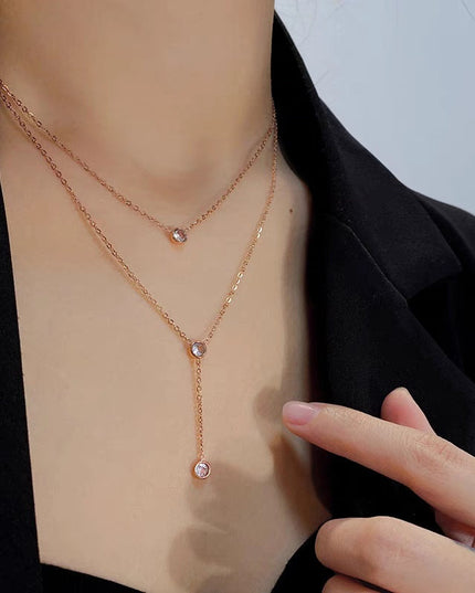 Single rhinestone Zircon Tassel Titanium Steel Necklace For Women