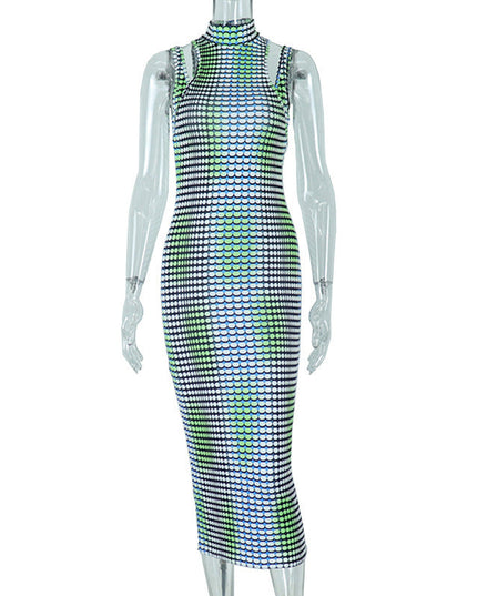 Sleeveless Patchwork Stretch Wrap-around Slim Fit Dress For Women