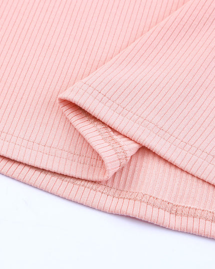 Pink Dotty Mesh Ruffle Sleeve Ribbed Knit Top