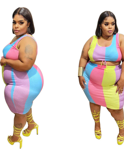 Sleeveless Color-Printed Pencil Skirt Trendy Elegant Plus-Size See size chart under “more details”
