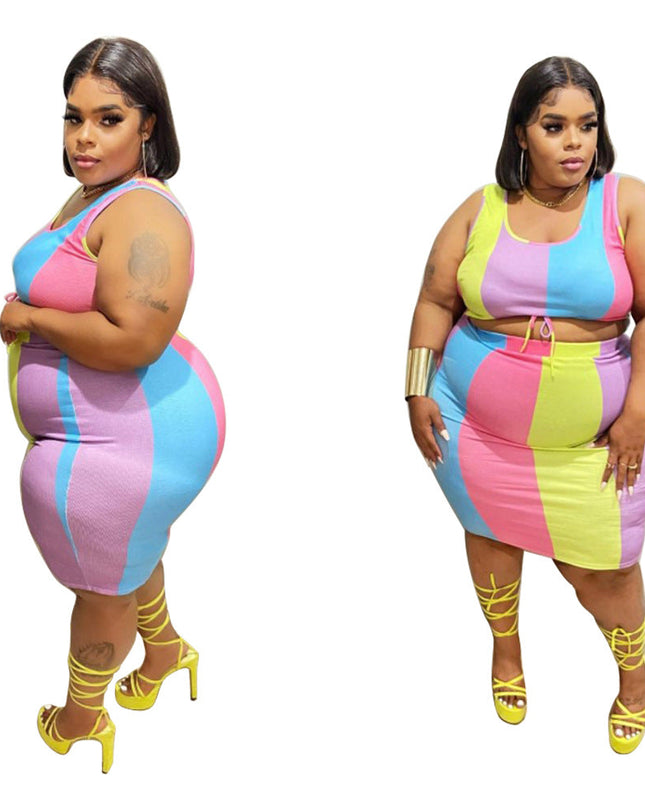 Sleeveless Color-Printed Pencil Skirt Trendy Elegant Plus-Size See size chart under “more details”