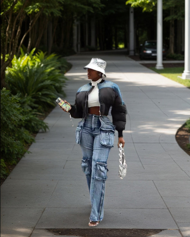 New Women's Casual And Versatile Multi-pocket Work Pants, Mid-waisted Washed Straight-cut Jeans See size chart under “more details”