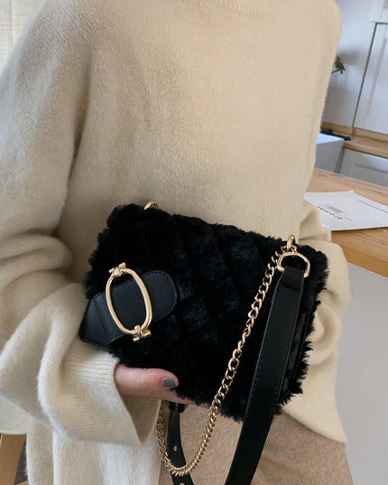 Soft Plush Ladies Square Messenger Bag Winter Female Bag Lady Designer Handbag Chain Shoulder Messenger Bag