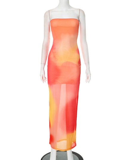 Contrast Color Tube Top Printing Dress