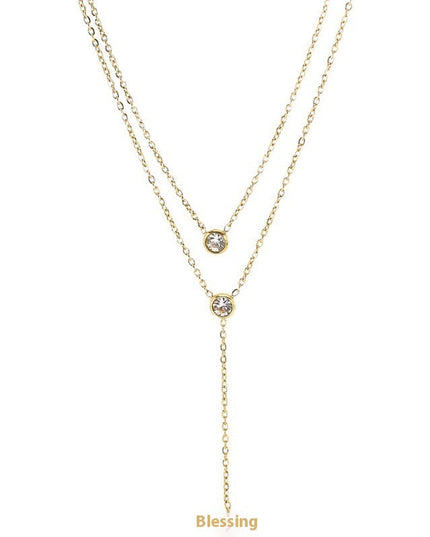 Single rhinestone Zircon Tassel Titanium Steel Necklace For Women