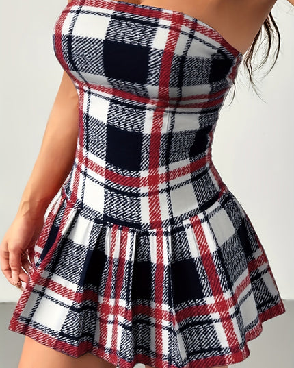 Sexy Plaid Off Shoulder Mini Dress