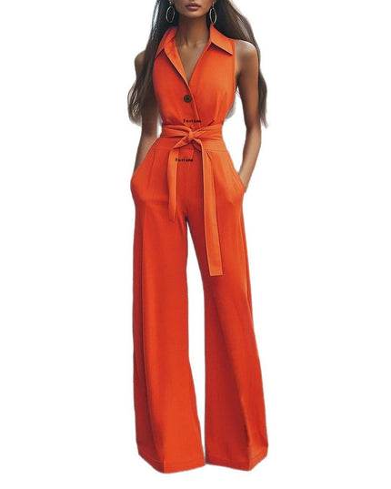 Women's Blouse Collar Solid Color Wide Leg Jumpsuit