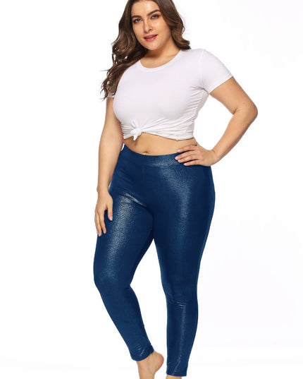 Plus Size Shiny Leggings Fashion by Pretty Melanin Boutique - Women's Blue Pants Outfit