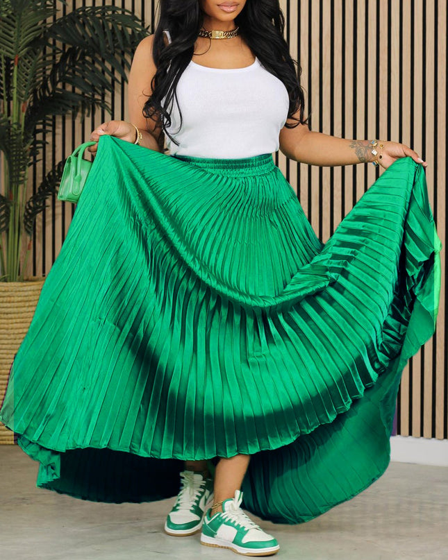 Plus Size Mid-high Waist Pleated Skirt