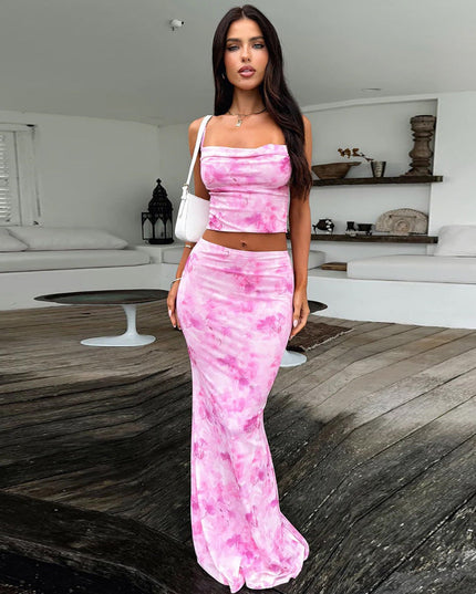 Niche Spaghetti Straps Midriff-baring Vest Sheath Skirt Two-piece Set