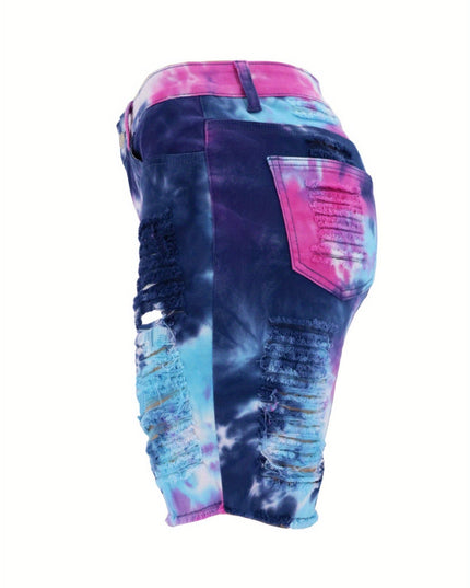TieDye Denim Shorts Edgy Summer High Waist