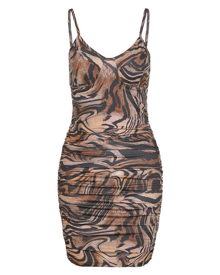 Women s Sling V Neck Fashion Street Style Slim Printed Dress