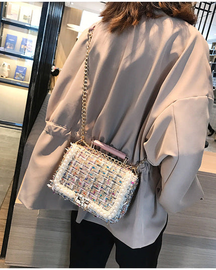 Fashion Woolen Personality Handbag Girl Plaid Messenger Bag