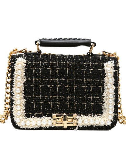 Fashion Woolen Personality Handbag Girl Plaid Messenger Bag