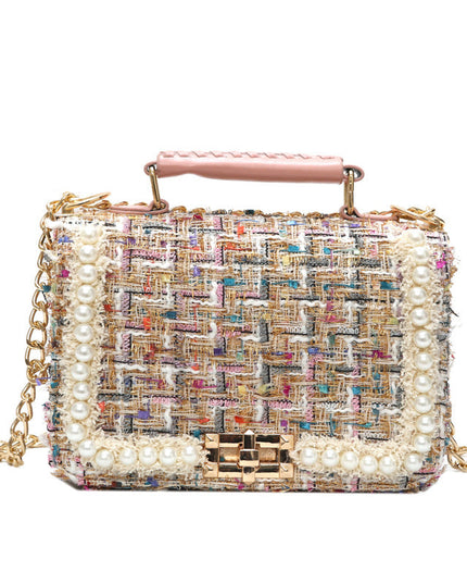 Fashion Woolen Personality Handbag Girl Plaid Messenger Bag