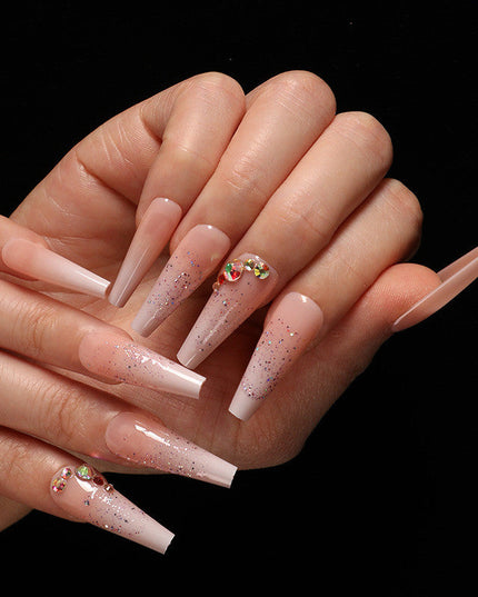 Boxed Ballet Gradient Fake Nails Manicure Wearing Nail Trapezoid Nail Patches Manicure Smashed Diamond Powder