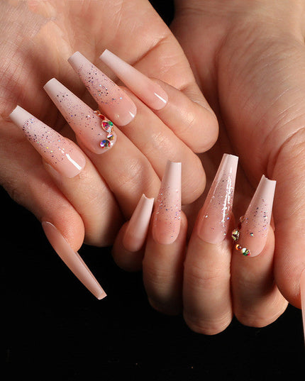 Boxed Ballet Gradient Fake Nails Manicure Wearing Nail Trapezoid Nail Patches Manicure Smashed Diamond Powder