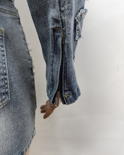 Denim Embroidered Short Skirt Jacket Suits Suit See size chart under “more details”