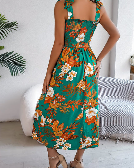 Flowers Print Suspender Corset Dress Ins Fashion Holiday Beach Long Dresses Summer Clothing For Women