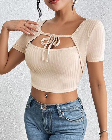 Silky Textured Crop Top – Chic Asymmetrical Collar Top for Casual & Formal Wear