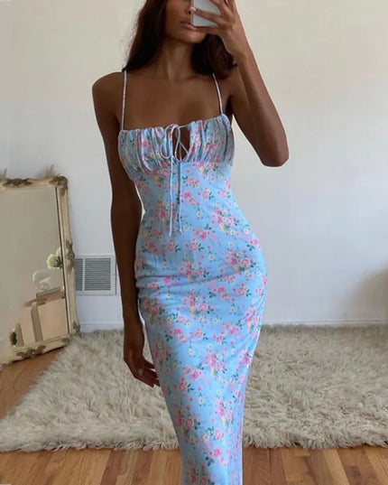 Elegant Sexy Floral Pleated Maxi Dress