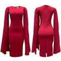 Fashion Pleated Ol Cape Plus Size Gown - Elegant Red Midi Cotton Blend Comfort
