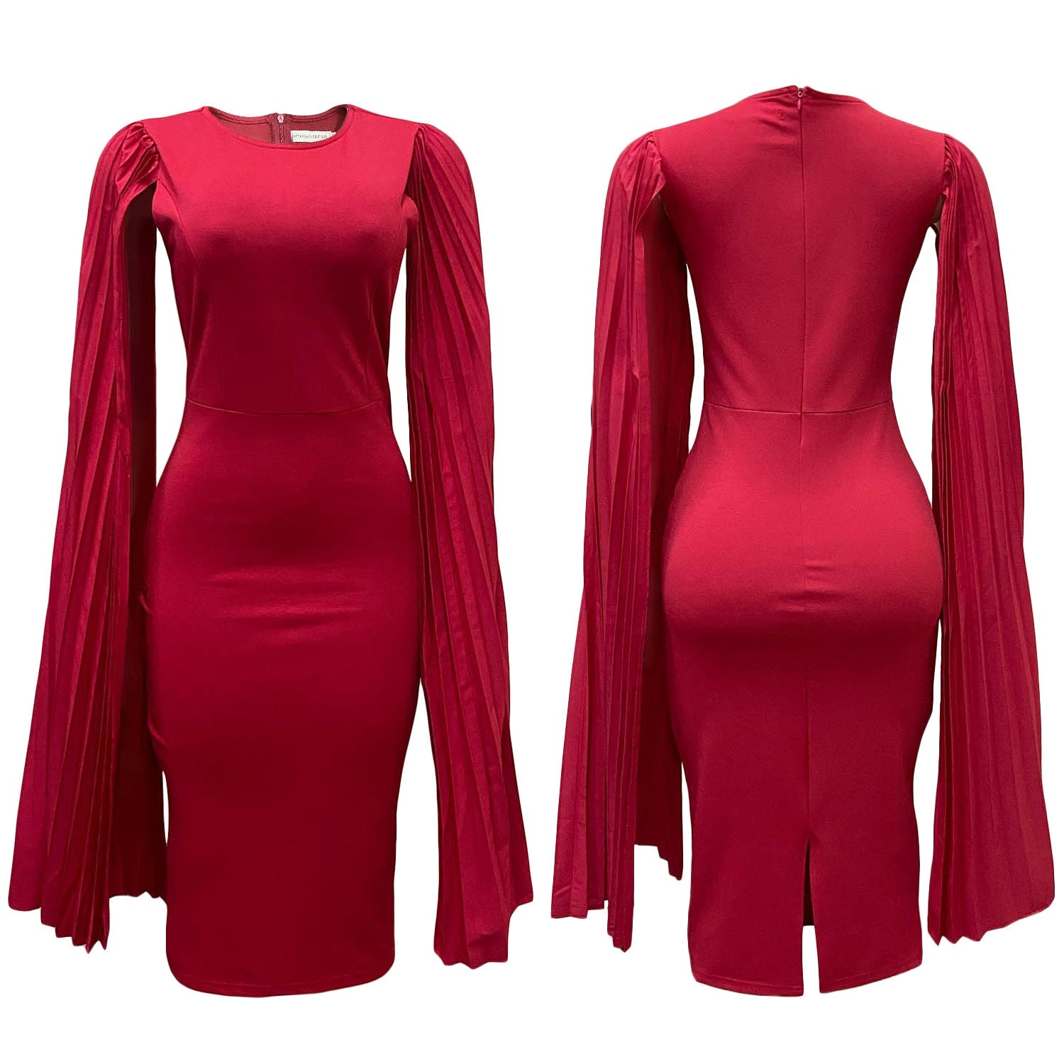 Fashion Pleated Ol Cape Plus Size Gown - Elegant Red Midi Cotton Blend Comfort