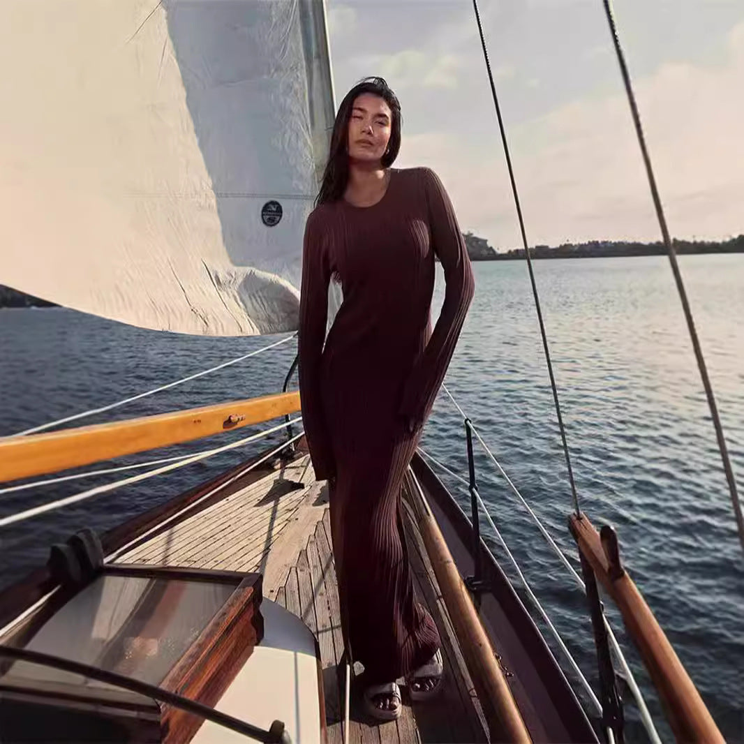 Figure-flattering Foreign Trade Thermal Base Long Sleeve Sweater Dress