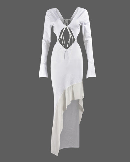 Women's Chest-wrapped Long Sleeve V-neck Lace-up Long Dress