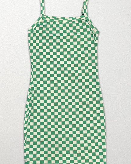 Checkered rib knit tank top dress