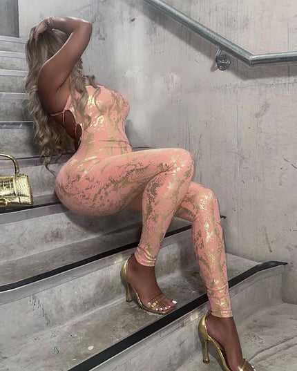 Sleeveless Backless Sexy Hot Girl Style Strap Metallic Gloss Jumpsuit
