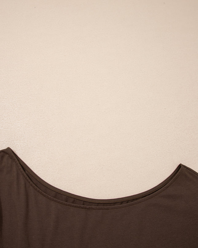 Coffee Plus Size Solid Color Asymmetric Neck Short Sleeve Blouse