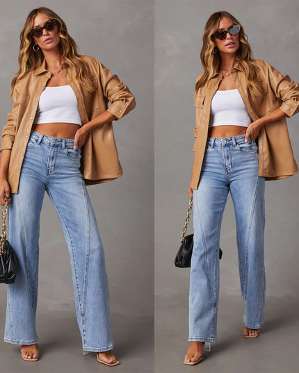 Casual Patchwork Women's Wide Leg Jeans