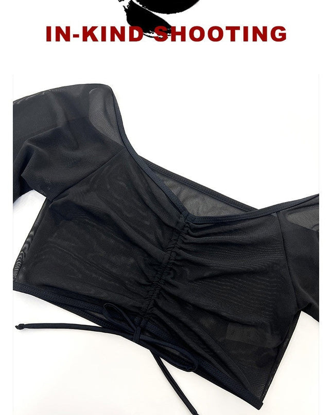 Bikini Four-piece Suit Black Mesh Swimwear Women