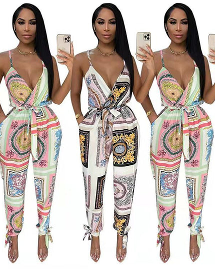 Women's Fashion Street Print Suspender Bodysuit