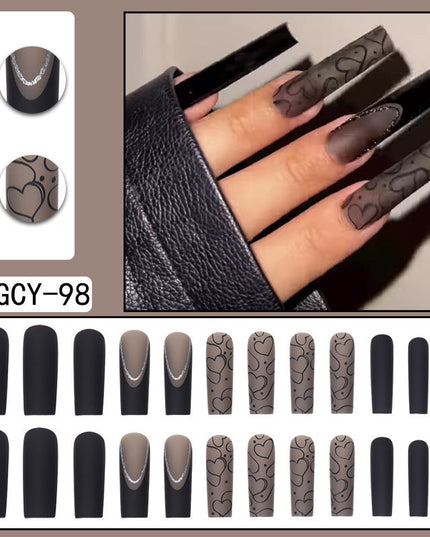 Cross-border Black Matte Dark Series European, American And French Style Nail Tip Long Wearable Water Pipe Nail Press On Nails
