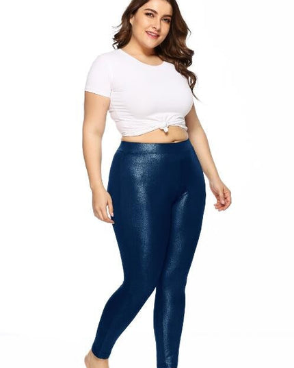Plus Size Blue Leggings for Women | Shiny Metallic Look | Comfortable Fit | Pretty Melanin Boutique