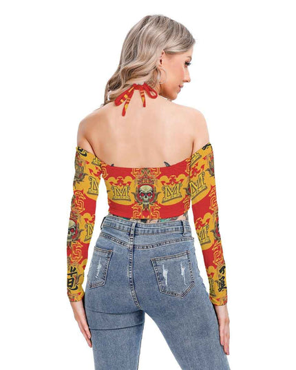 MUNSIEUR All-Over Print Women's Halter Lace-up Top Blouse New Arrivals
