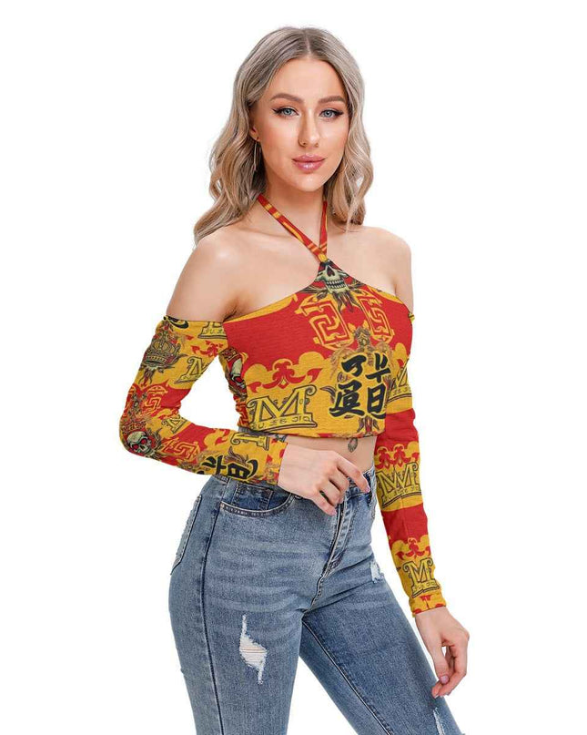 MUNSIEUR All-Over Print Women's Halter Lace-up Top Blouse New Arrivals