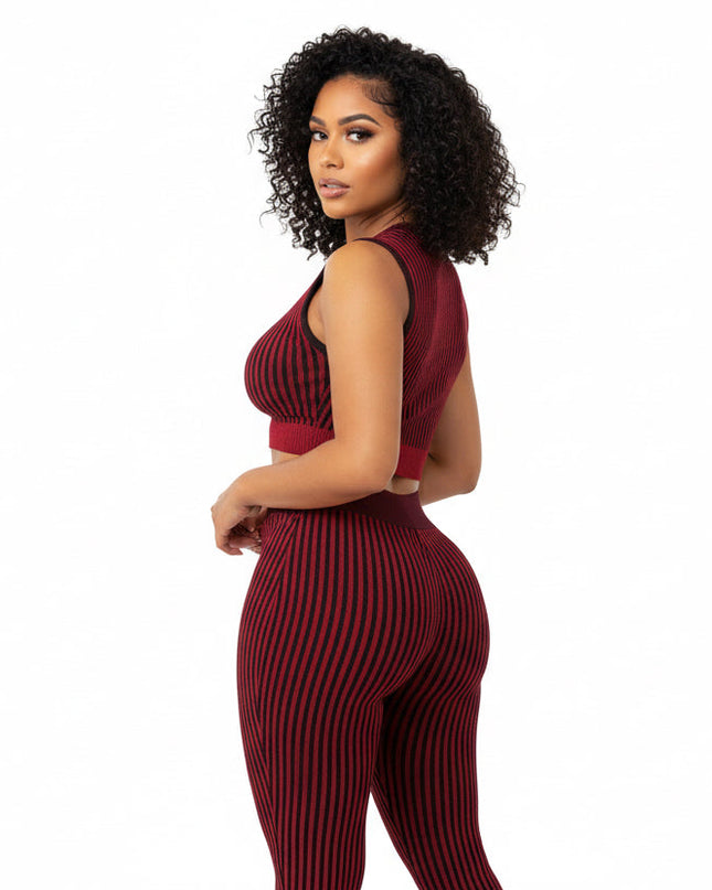 Red Ribbed Pants & Crop Top