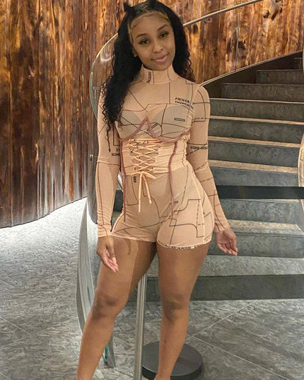 High-necked slim jumpsuit shorts