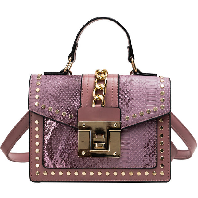Fashion snake pattern handbag See size chart under “more details”