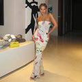 Abstract Personality Printed Sleeveless Strapless, Hip Hugging Jumpsuit Long Skirt