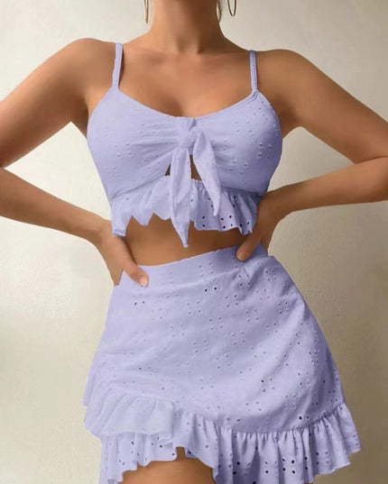 3pcs Beach Bikini With Hip-hugging Skirt Fashion Ruffle Design Swimsuit Set Summer Womens Clothing