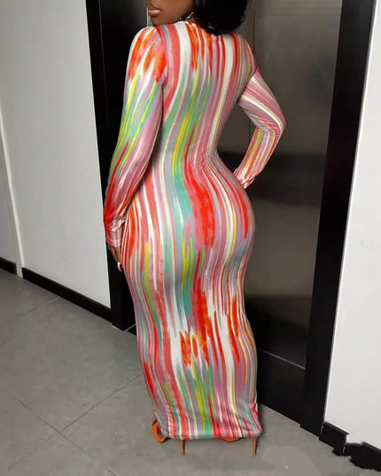 Printing Temperament Commute Long Sleeve Dress Foreign Trade