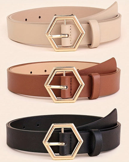 Women's Hexangular Star Irregular Gold Buckle PU Belt