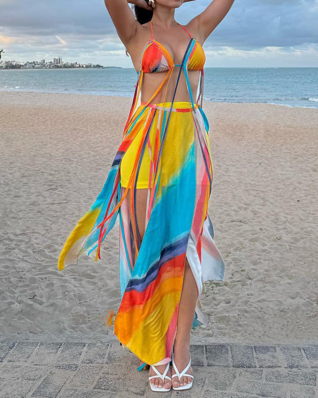 Colorful Ribbon Bra & Slit Skirt Set See size chart under “more details”