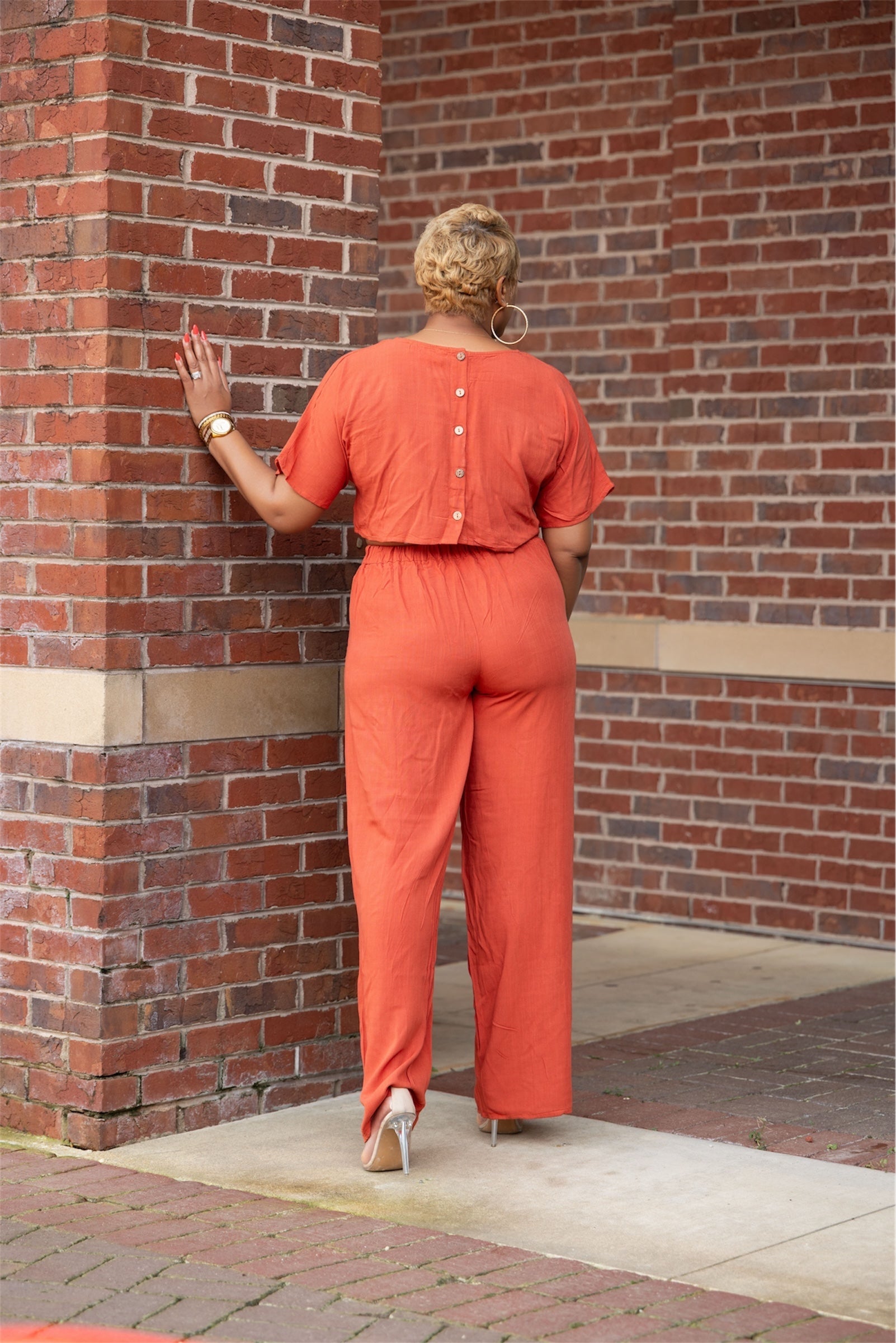 Brick & Button Crop Top & Pant Set