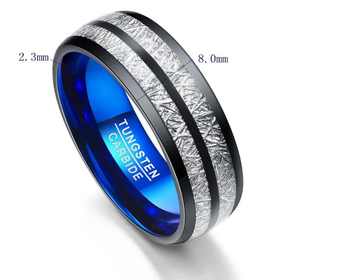 8mm Width Black Blue Tungsten Carbide Ring