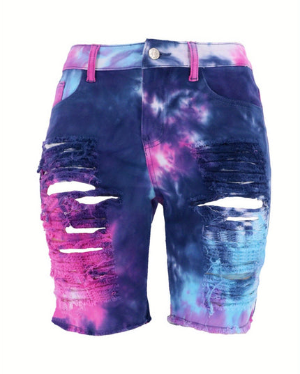 TieDye Denim Shorts Edgy Summer High Waist